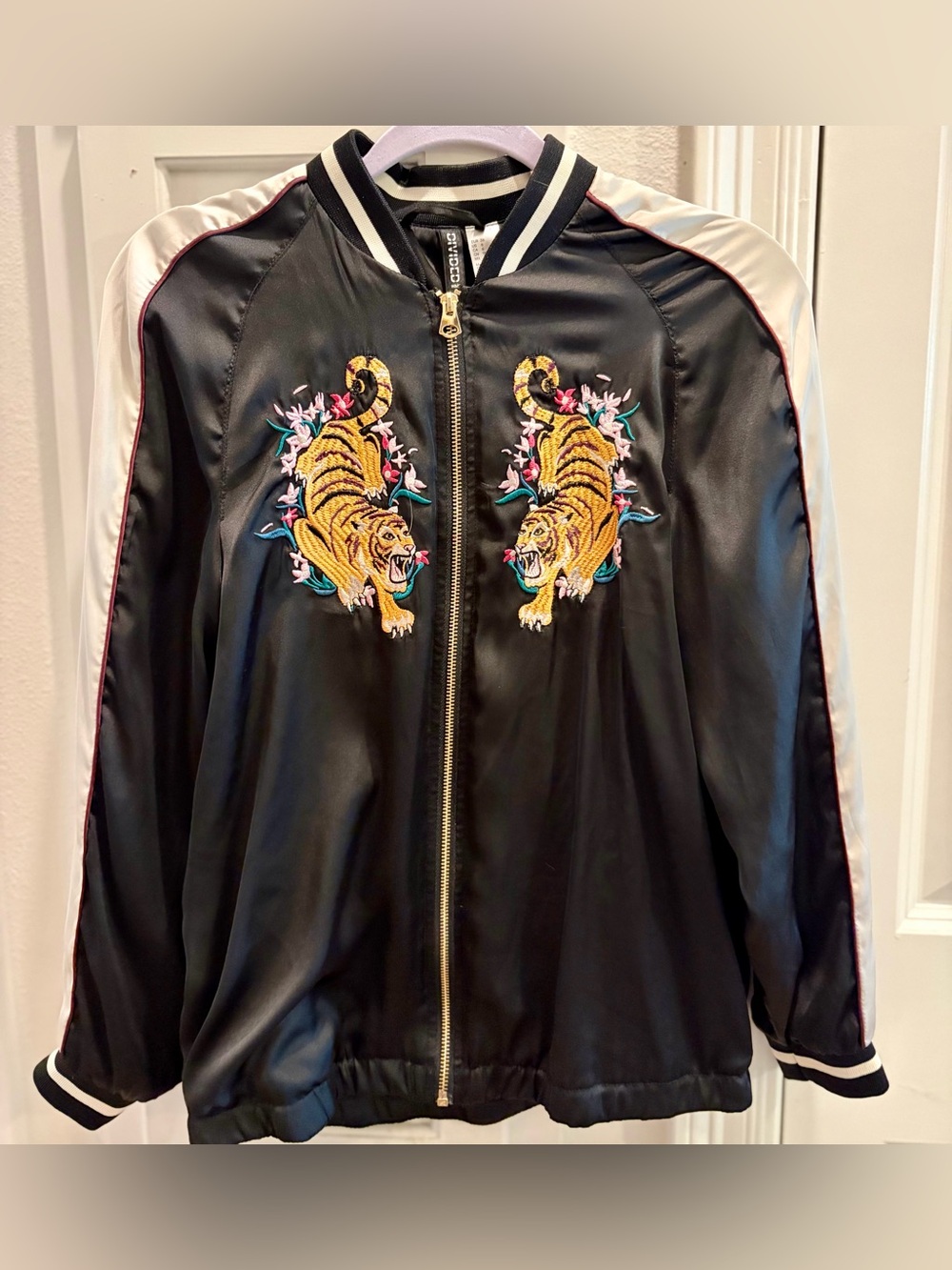 EUC! Black Embroidered Tiger Bomber Jacket